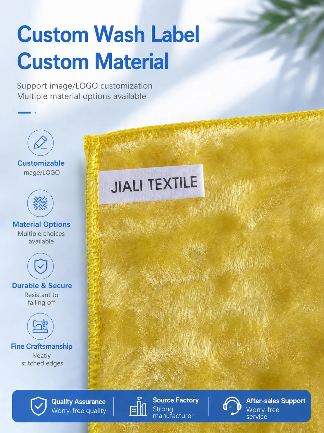 Custom wash label sample prepared for private label cleaning cloth packaging.