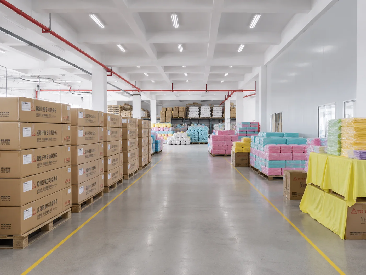 Finished cleaning cloth inventory stored for wholesale and export orders.