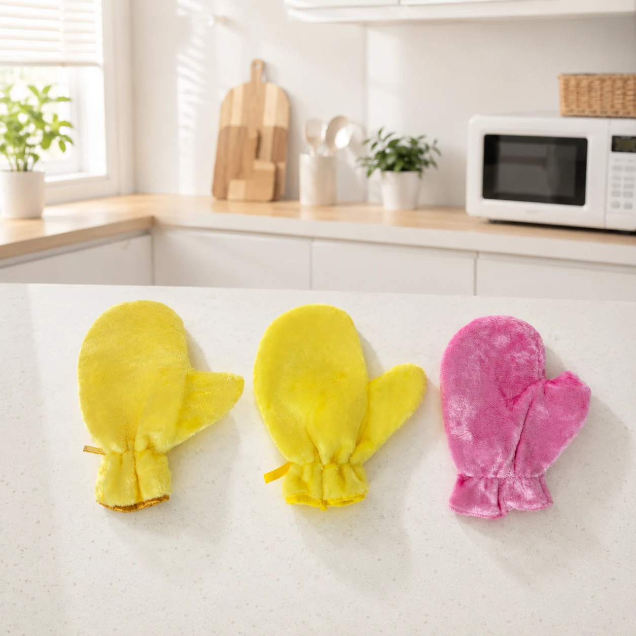 Textured viscose fiber surface of the biodegradable cleaning glove for oil wiping.