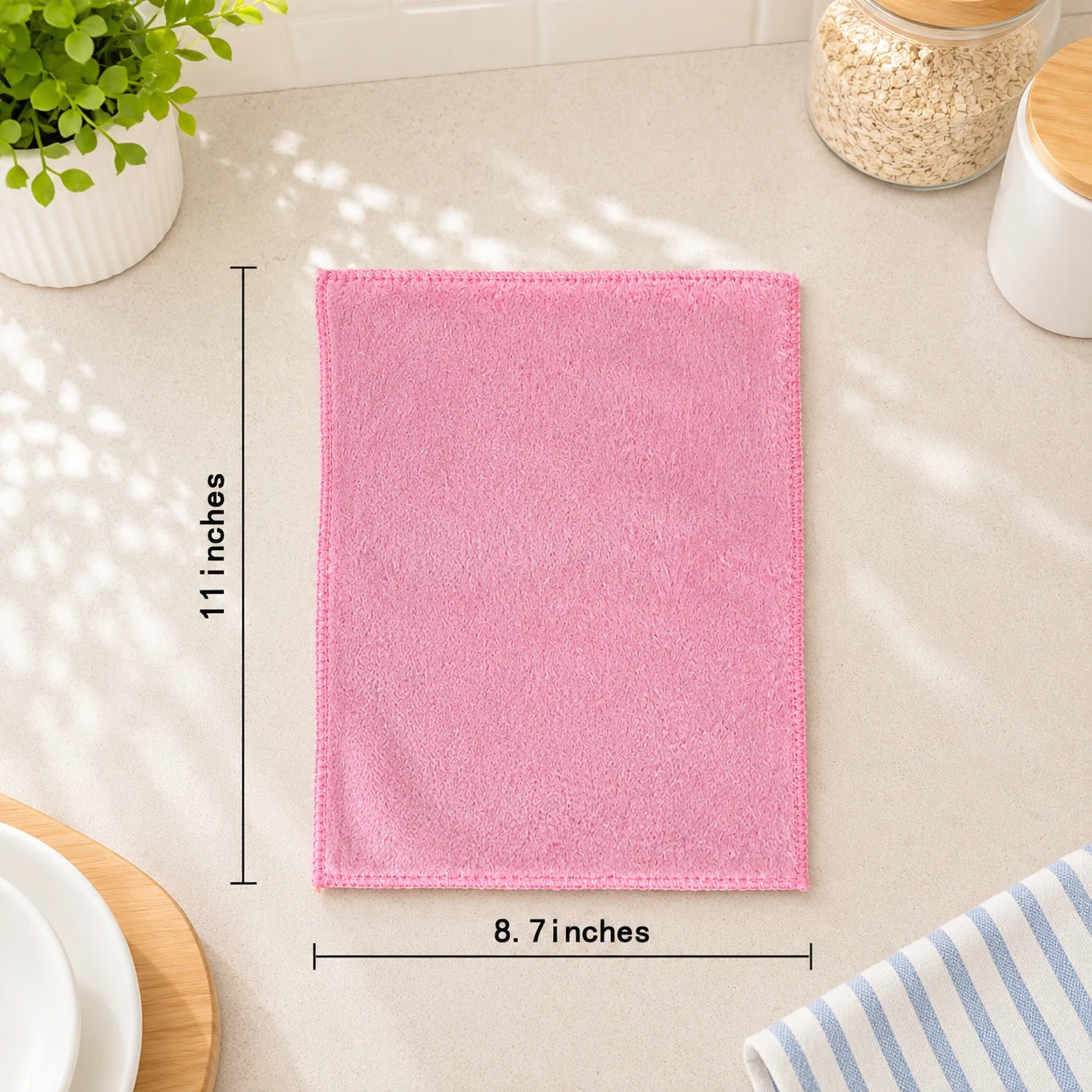 Size reference for the double-layer hemmed dishwashing cloth specification.