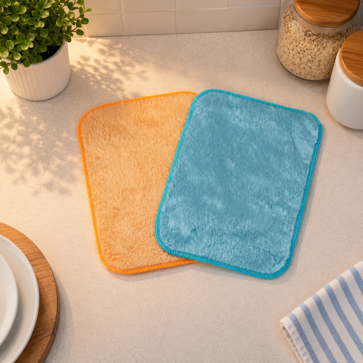 Close detail of high pile fibers designed for moisture pickup and gentle wiping.