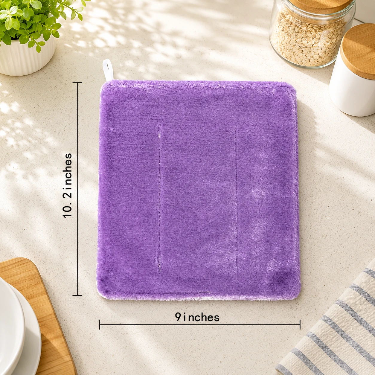 Size detail for the premium in-seam dishwashing cloth specification.